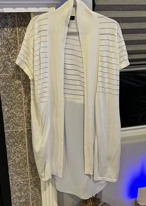 White Short Sleeve Kimono with sheer stripe thumbnail 1