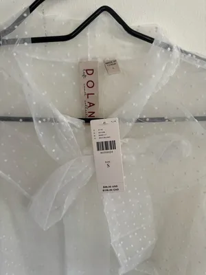 Antrhopologie white dolan Sheer Swiss Dot Tie-Neck Blouse - White thumbnail 5
