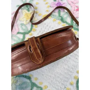Vintage Hand‎ Tooled Leather Aztec Mayan Calendar Crossbody Saddle Bag Brown thumbnail 3