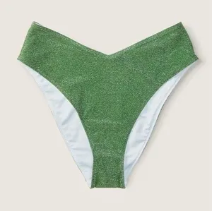 Victoria’s Secret Shimmer High‑Waist Cheeky Bikini Bottom Green Large thumbnail 1