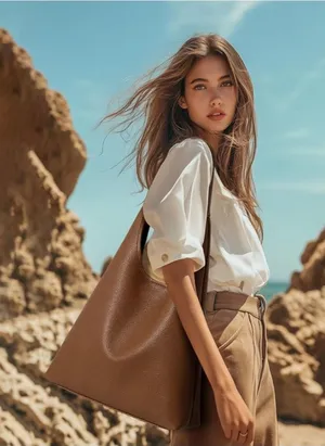 Vegan Leather Hobo Bag - Brown Larger Size New thumbnail 1