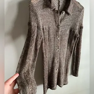 Vintage Brown Open Knit Cardigan Boho Cottagecore Crochet S thumbnail 3