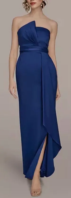 NEW Donna Karan New York Asymmetric Twist Strapless Sapphire Blue Gown Sz 8 thumbnail 1