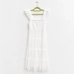 Blu Pepper White Swiss Dot Tulle Tiered Maxi Dress Sz S NWT thumbnail 12