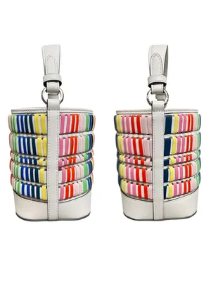 Kate Spade Multicolor Woven Leather Stripe Bucket Bag Crossbody Drawstring Close thumbnail 3