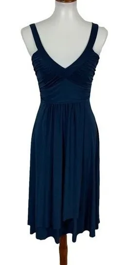 Georgiou Studio Blue Ruched Sleeveless Dress XS X-Chico Made In USA Boho‎ Chic thumbnail 1