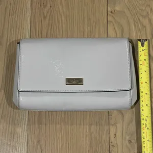 Kate Spade Coated Leather Crossbody Purse / Chain Shoulder Bag, Gray/Purple thumbnail 16