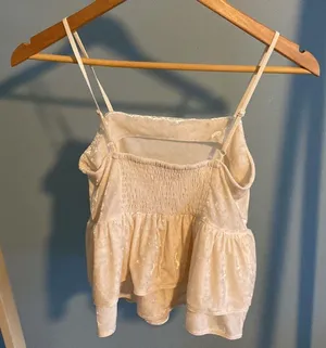 American Eagle NWT XS Cream Velvety Soft Baby Doll Spaghetti Strap Top thumbnail 3