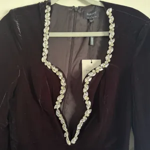 Bardot Audrina‎ Velvet Dress NWT Medium 6 Anthropologie Black Rhinestone Trim thumbnail 7