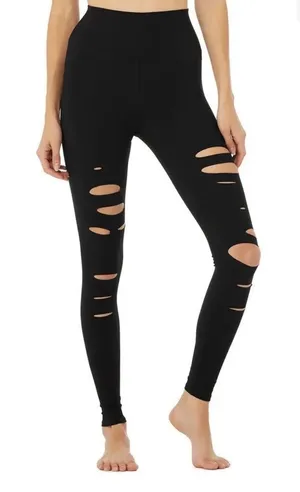 Alo Women’s High-Waist Ripped Warrior 7/8 length Legging Black Small thumbnail 1