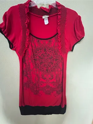 Plus size Red Short-Sleeve Graphic Tunic Top - Mini dress Size 2X Flattering fit thumbnail 4
