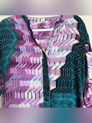 Tucker Abstract Chevron Tunic Purple, Teal Black Silk Blend Women’s top size L thumbnail 3