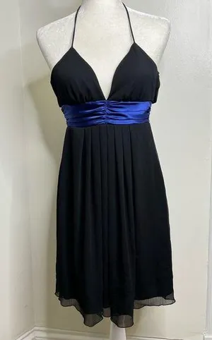 I.N. San Francisco cocktail dress size 3 Ties around neck pleats black blue thumbnail 1