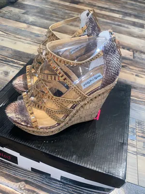Not Rated Gold Snake-Print Cork Wedge Sandals thumbnail 3
