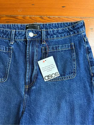 NWT ASOS Tall High Waist Wide Leg Jeans Front Patch Pockets Dark Wash Sz 32 🧡🍄 thumbnail 6