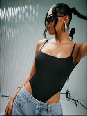 Black Open Back Bodysuit Shein thumbnail 1