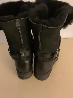 UGG women Black Leather suede & Shearling biker Pernille boots US 8.5 thumbnail 7