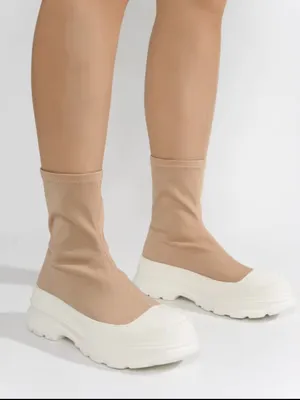Cape Robbin Beige Sock-Style Platform Sneakers with White Sole thumbnail 1