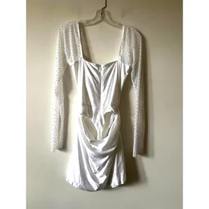 Oh Polly Clemmie Embellished Long-Sleeve Draped Mini Dress in White Size 10 New thumbnail 7