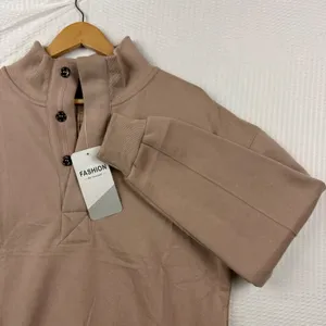 Fashion Be Yourself Tan Mock Neck Button Pullover Sweatshirt Women small thumbnail 1