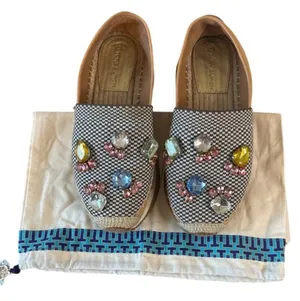 Tory Burch Crystal Daisy Espadrilles Jeweled Slip On‎ 6.5 thumbnail 1