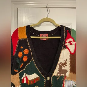 VTG 80s Cambridge Country Store Size L Christmas Sweater Vest Cotton Patchwork thumbnail 2