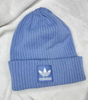 Adidas Hat Beanie OS Blue Ribbed Knit Trefoil Logo Patch Womens One Size Winter thumbnail 1