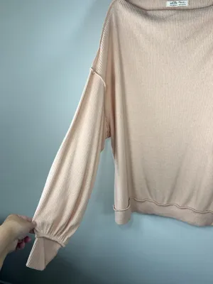Free People We The Free Main Squeeze Hacci Balloon Sleeve Shirt Peach Slouchy Lg thumbnail 5