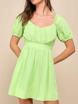 Lulus puff sleeve smocked mini dress thumbnail 1