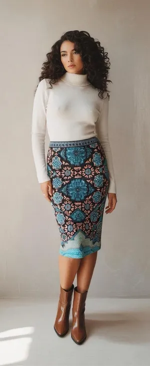 PERUVIAN CONNECTION Knit Stretch Tube Skirt Patterned Aztec Geometric
Medium thumbnail 1