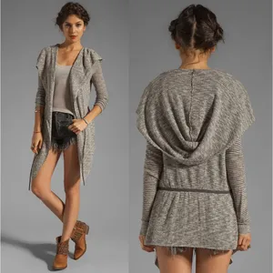 Free People For Keeps Cardigan Salt & Pepper Combo Gray Asymmetrical Hooded Sz M thumbnail 3