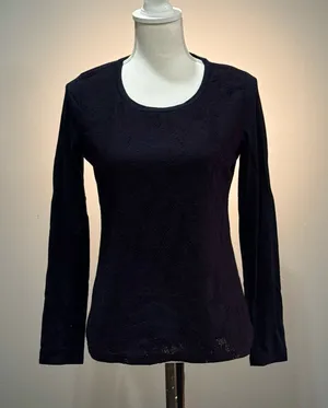 Navy Ann Taylor Mixed Media L/S Top Size S EUC thumbnail 1