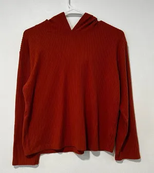 Cat & Jack Rust Ribbed Hoodie Top Kids L (10/12) | Long Sleeve Pullover Fall Coz thumbnail 1