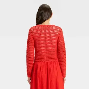 NEW A New Day Women's Crochet Button-Front Cardigan A New Day Red Size Small thumbnail 2