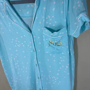 Kate Spade Womens MRS Bride Blue Polka Dot Pajamas Set Sz S Shirt &Short Comfy thumbnail 3