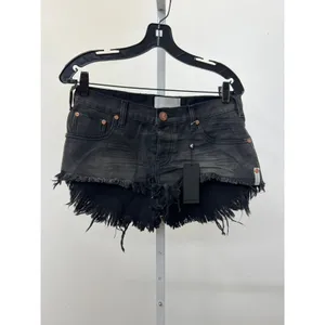 One Teaspoon Sz 26 Low Waist Bonita Black Wash Frayed Raw Hem Denim Jean Shorts thumbnail 3