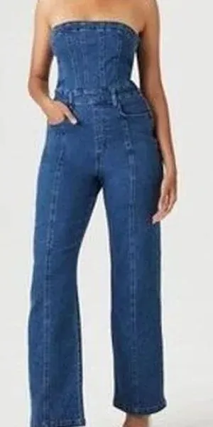 Forever 21 Denim Jumpsuit Strapless thumbnail 2