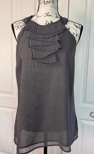 Apt. 9 Gray Sleeveless Pleated Ruffle Halter Blouse thumbnail 1