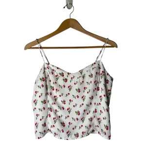 Abercrombie & Fitch Cami Top Women Large White Cherry Smocked Boho Tank Cottage thumbnail 2
