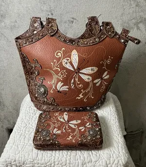 Western Dragonfly Studded Shoulder Bag Wallet Set Tooled Boho Cowgirl Purse thumbnail 1