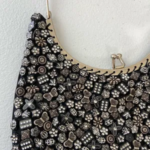 NWOT black silver butterfly floral beaded lined snap small‎ hand bag purse thumbnail 4