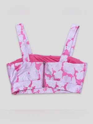 Blithe Strawberry Spritz Brocade Set NWT Med Pink Floral Crop Top Shorts Retro thumbnail 8