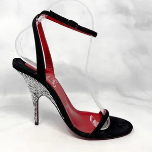 Christian Louboutin Arch Queen Strass Suede Stiletto Sandal Heels Sexy Black 38 thumbnail 2