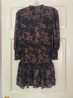 Amanda Uprichard Smocked Waist Floral Print Mini Dress - Black & Brown thumbnail 3