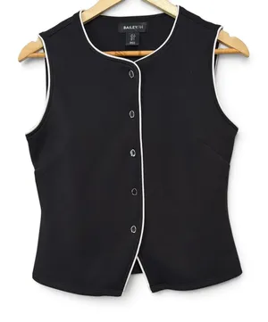 Bailey 44 Black White Contrast Piping Button Front Sleeveless Vest Top Small thumbnail 1