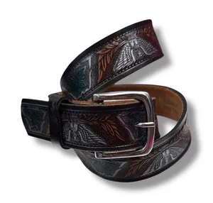 Vintage Tooled Leather Eagle Belt Full Grain Cowhide Western‎ Multi Color 5520 thumbnail 1