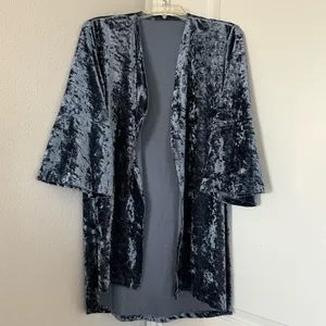 Crushed Velvet Kimono Duster Boho Soft Glam Festival Cardigan Open Front Robe thumbnail 4