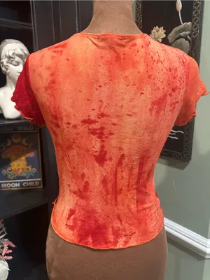 Evolution Fire Red & Orange Ruched Rave Top – Size Small thumbnail 6