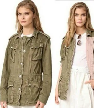 Free People Olive Green Arm Anorak Military Cargo Jacket Size Large thumbnail 2