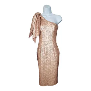 Dress‎ The Population One Shoulder Sequin Midi Dress Womens XS Rose Gold Glam thumbnail 3